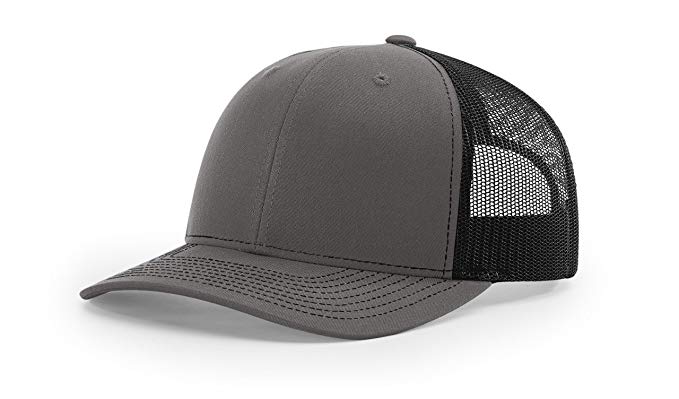 Richardson Charcoal/ Black112 Mesh Back Trucker Cap Snapback Hat w/THP No Sweat Headliner