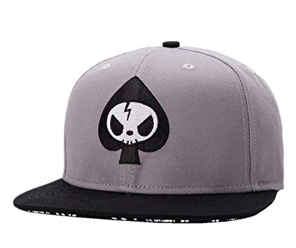Connectyle Mens Skull Embroidery Fitted Flat Bill Hats Cool Snapback Hip Hop Cap, Medium, Grey