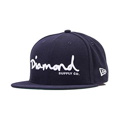 Diamond Supply Co OG Script Navy Blue Fitted Hat - 7 3/4