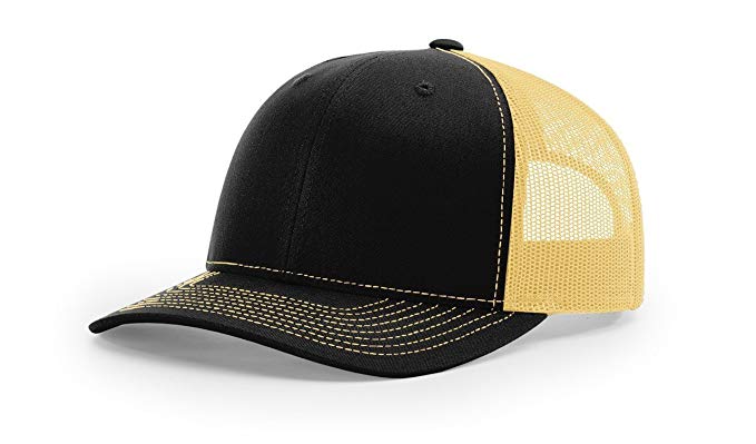 Richardson Black/Vegas Gold 112 Mesh Back Trucker Cap Snapback Hat w/THP No Sweat Headliner