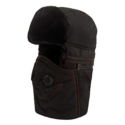 LETHMIK Winter Ushanka Trapper Hat Unisex Trooper Russian Hunting Hat with Removable Neck Wrap