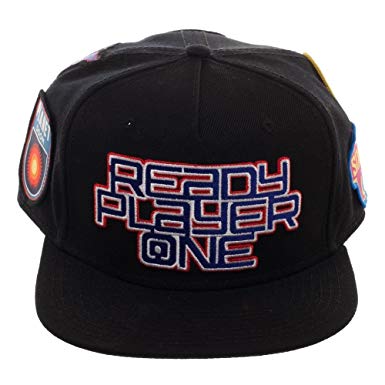 Ready Player One Logo Flat Bill Cap, Patch Black Snapback with Gamer Patches, Video Game Movie Action