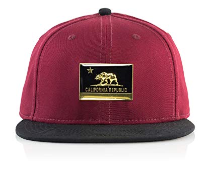 Official California Bear Metal Patch 6 Panel Leather Strapback Hat High Fashion Baseball cap