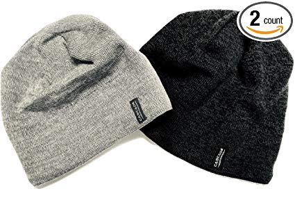Merino Wool Beanie Hat Two Pack Dark Grey and Light Grey for Men,Women, and Kids