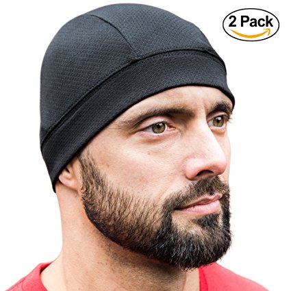 SKULL CAP [BLACK 2 PACK] , Best for Men and Women as a Helmet Liner, Thermal Cycling Beanie, Running Hat, Do-Rags and Workout Caps, Perfect under Motorcycle Helmets, Covers Ears and Wicks Moisture
