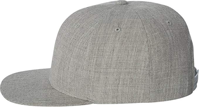 Wholesale Wool Blend Flexfit Yupoong Flat Bill Blank Snapback Hats w/ Green Underbill (Heather Grey) - 20582